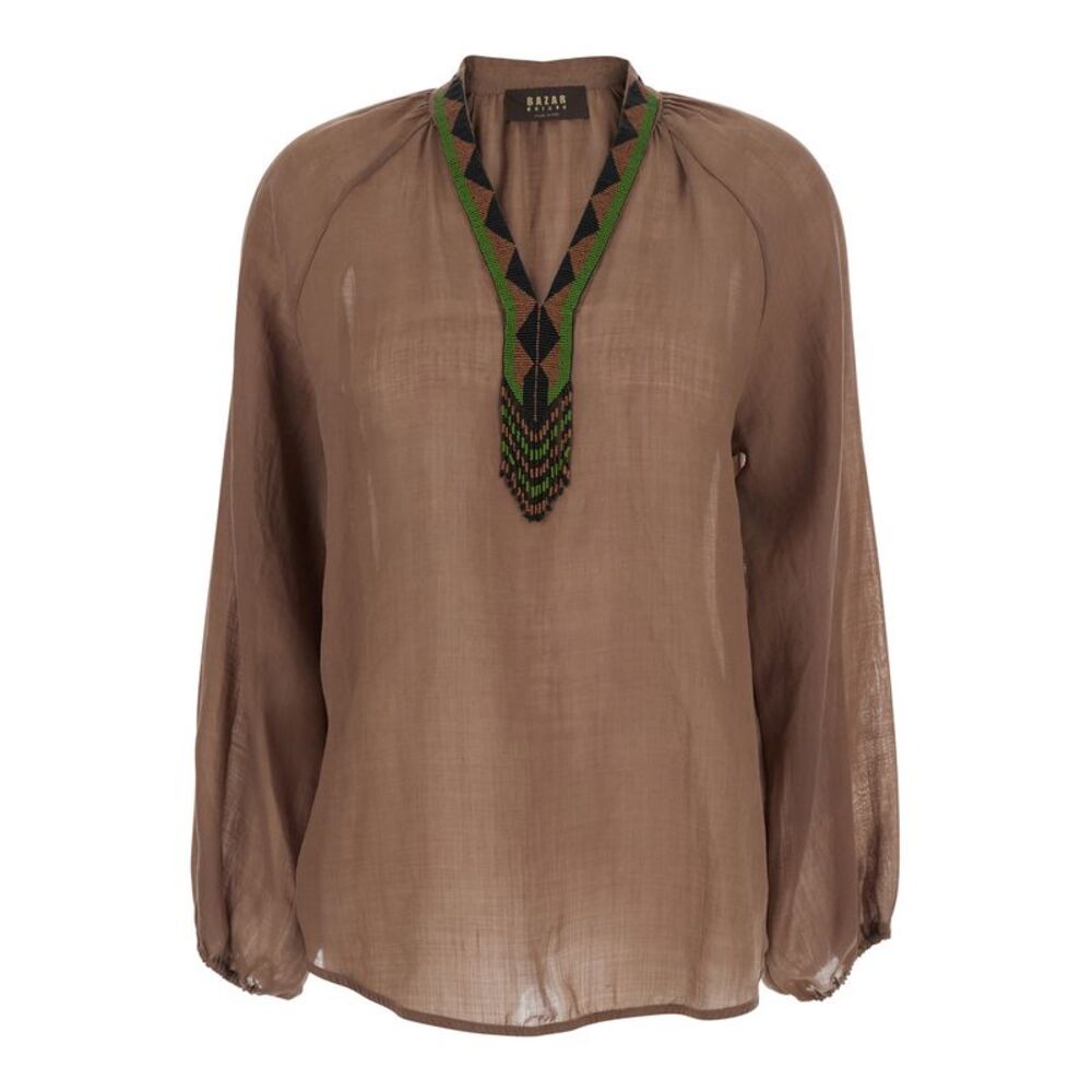 Bazar Deluxe Women Brown  Shirt  With V-Neck In Cotton Women